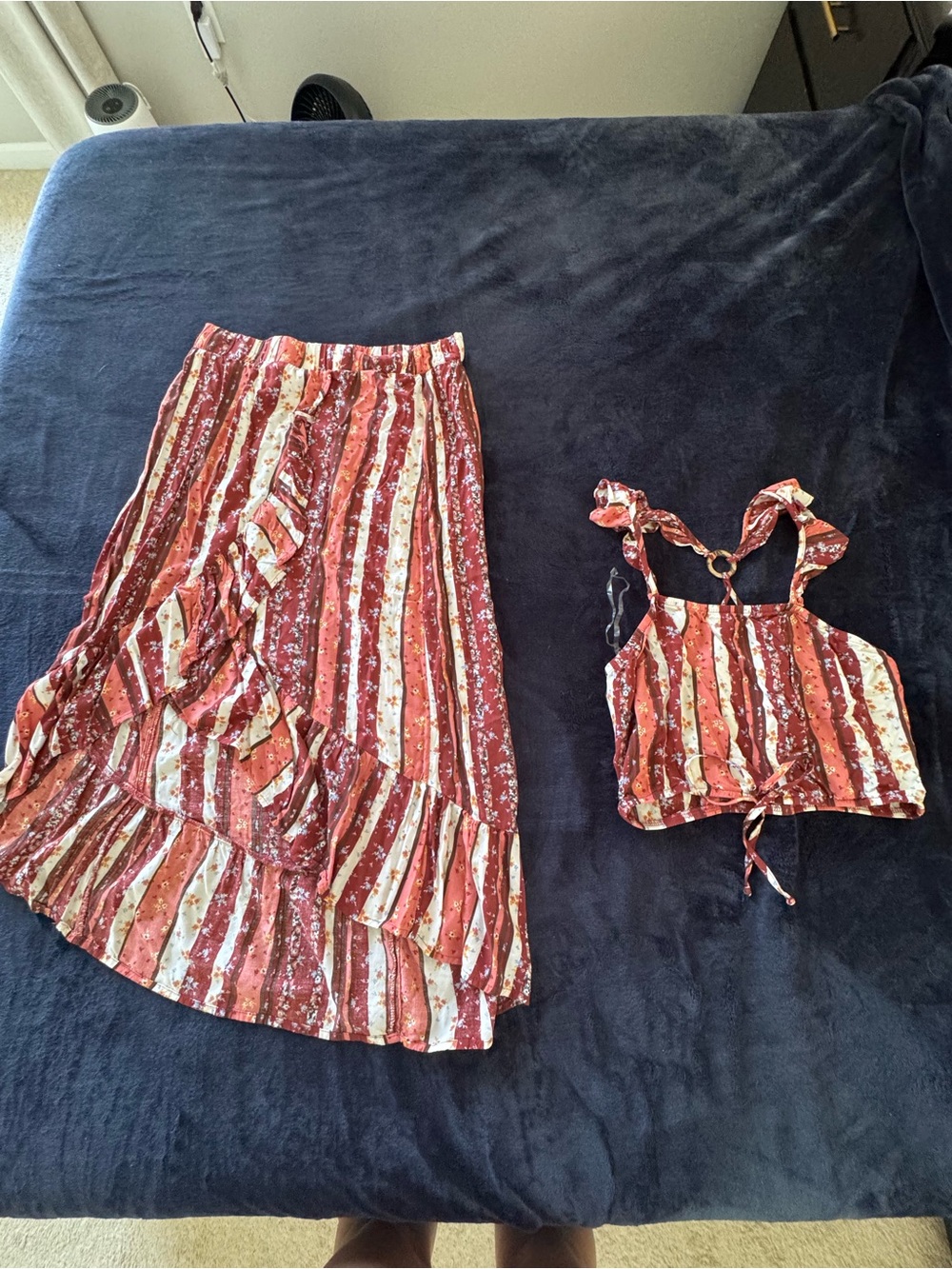 Brown/Red Skirt + Top Matching Set